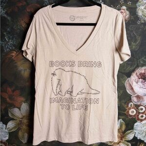 Out of Print Snuffalupugus "Books bring imagination to life" v-neck tee 2xl